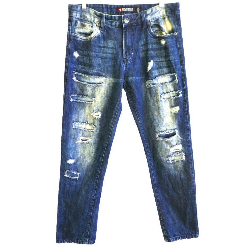 33x30 Southpole Authentic Collection Distressed Jeans Busted Knees Cotton